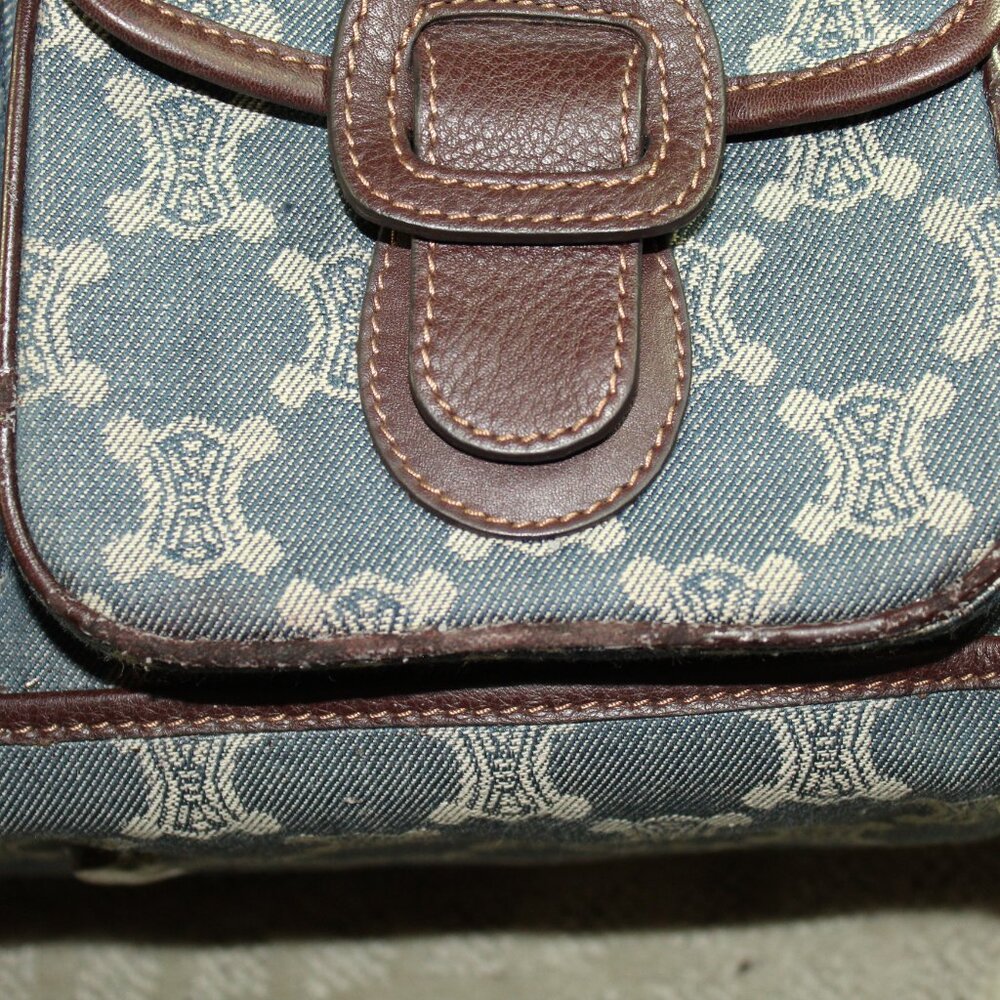 CELINE Macadam Denim Shoulder Bag Hand Bag Blue Canvas Leather *imperfect* - Picture 7 of 8